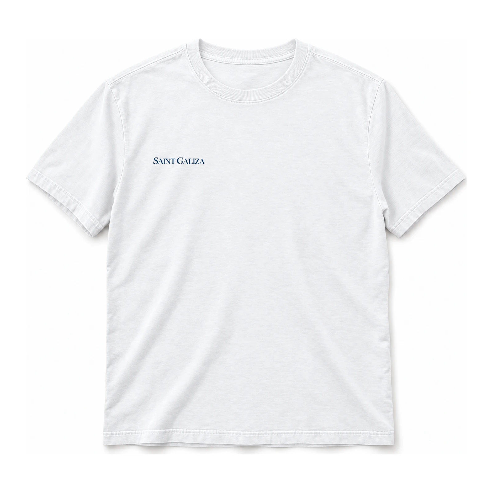 Camisa Básica 01 branca com logo azul, frente